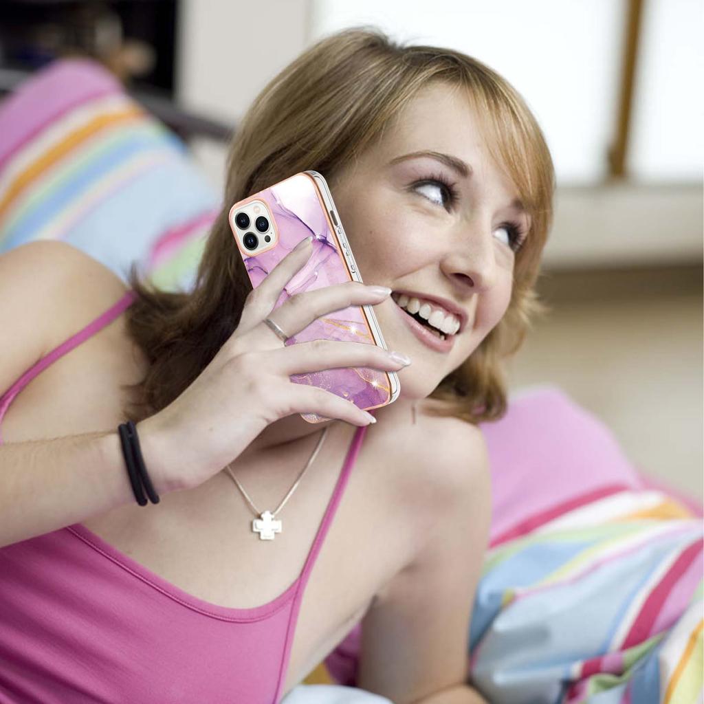 For iPhone 15 Pro TPU Case with IMD Marble Pattern Electroplated Back Cover