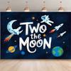 2D Outer Space Astronaut & Rocket Backdrop "Two the Moon" Birthday Photo Booth