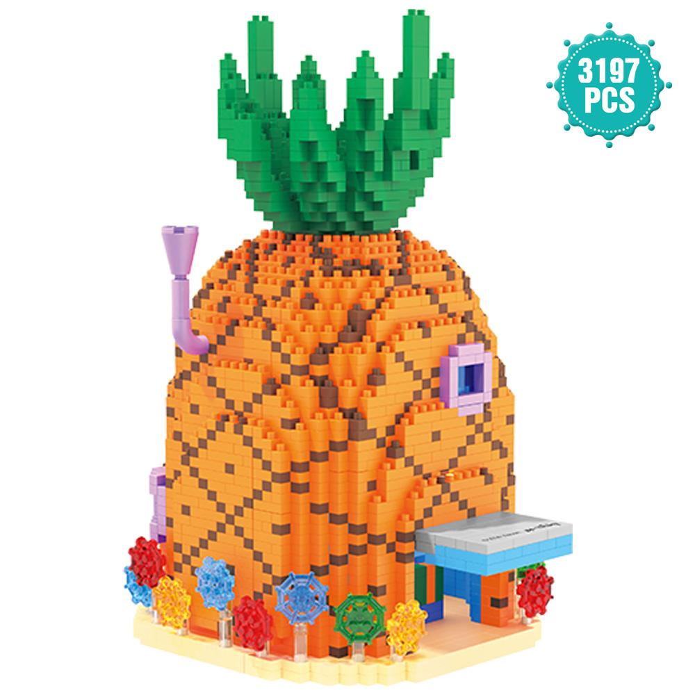 Non-Toxic Spongebob Cartoon Krusty Krab Restaurant Building Blocks Creative Canteen Scenes Model Bricks Desktop Ornaments Toy For Kid Gift