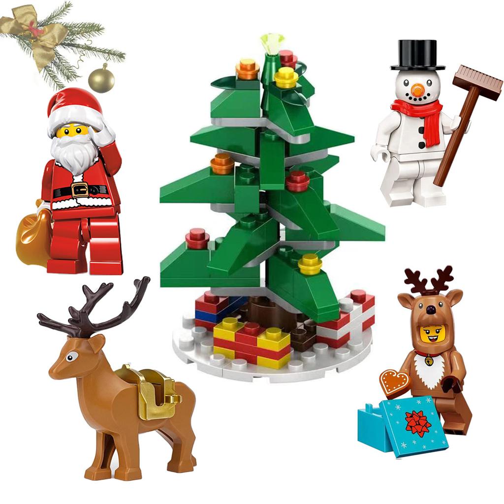 Christmas Santa Claus Reindeer Snowman Christmas Tree Model Building Blocks Mini Figure Toy Set Decoration Gift 5PCS