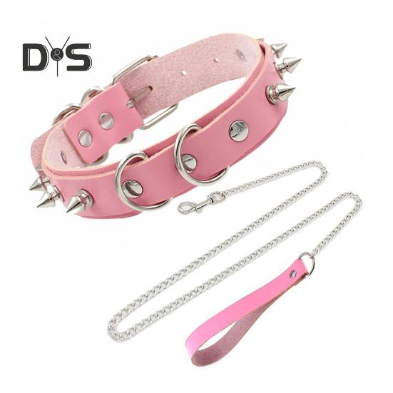 2Pcs/Set Rivet Necklace with Leash Adjustable Length Rivet Decor Collar Rope Set Couple Sexy Necklace Adult Erotic Products