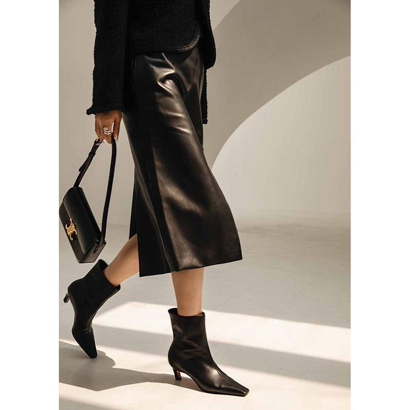 New versatile cat heel thin boots niche French small ankle boots square head high heel short boots