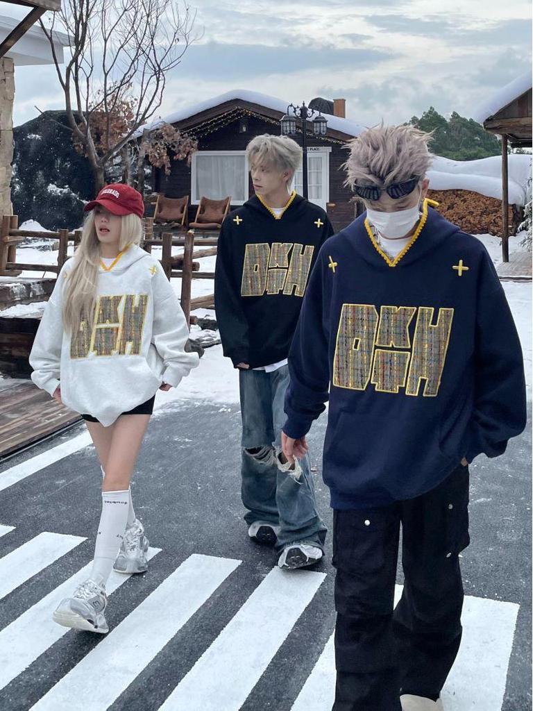 Unisex National Tide Heavyweight Embroidered Hoodie - Autumn/Winter Versatile Loose Fit Couple Sweatshirt