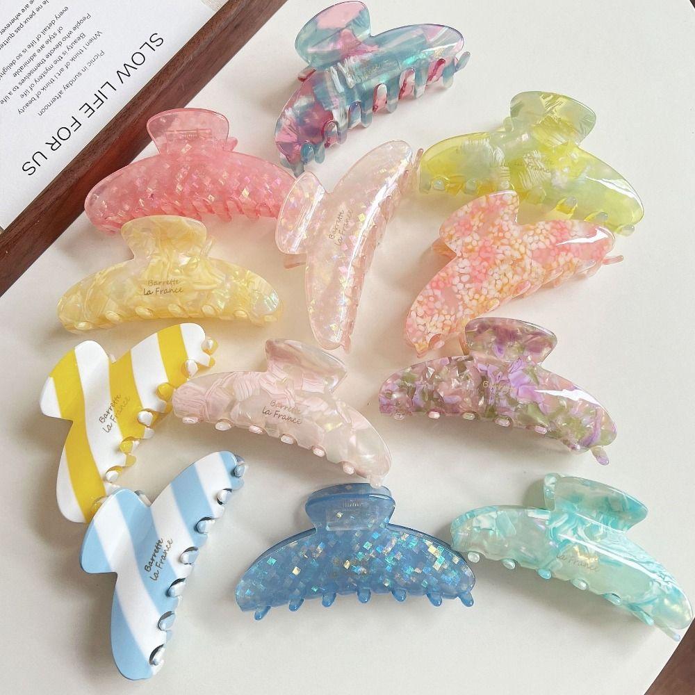 Stripe Acetate Hair Claw Fresh Flower Hair Claw Cute Irregular Pattern Shark Clip  Streetwear