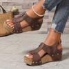 Retro Wedge Sandals - Open Toe, Zipper Closure, Faux Cover Platform Heels In Brown & Black, Comfortable Casual Summer Vacation Style, Ladies Sandals