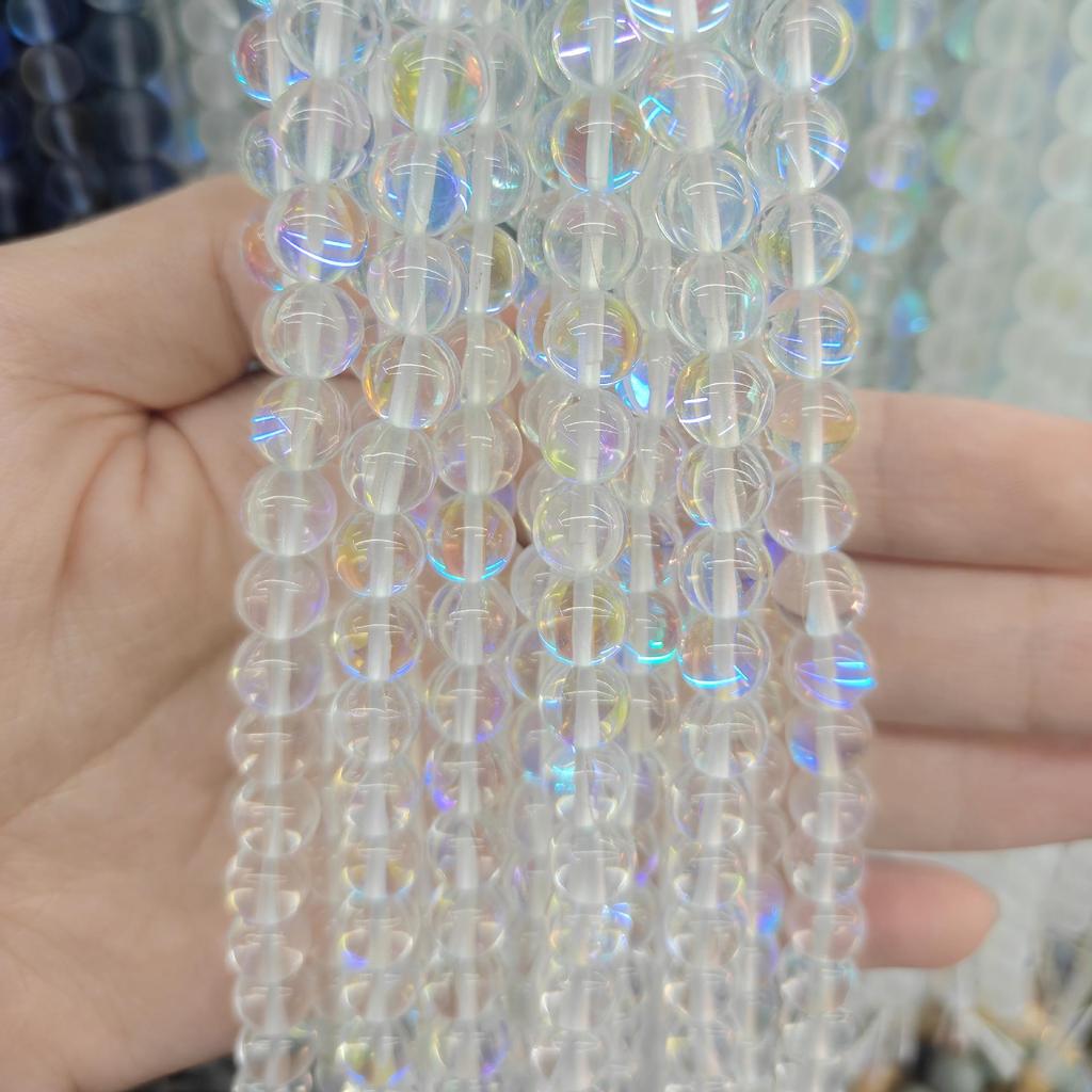 Mărgele de cristal alb galvanizat pentru componente de bijuterii DIY - Mărgele rotunde înșirate, Materiale semifinite