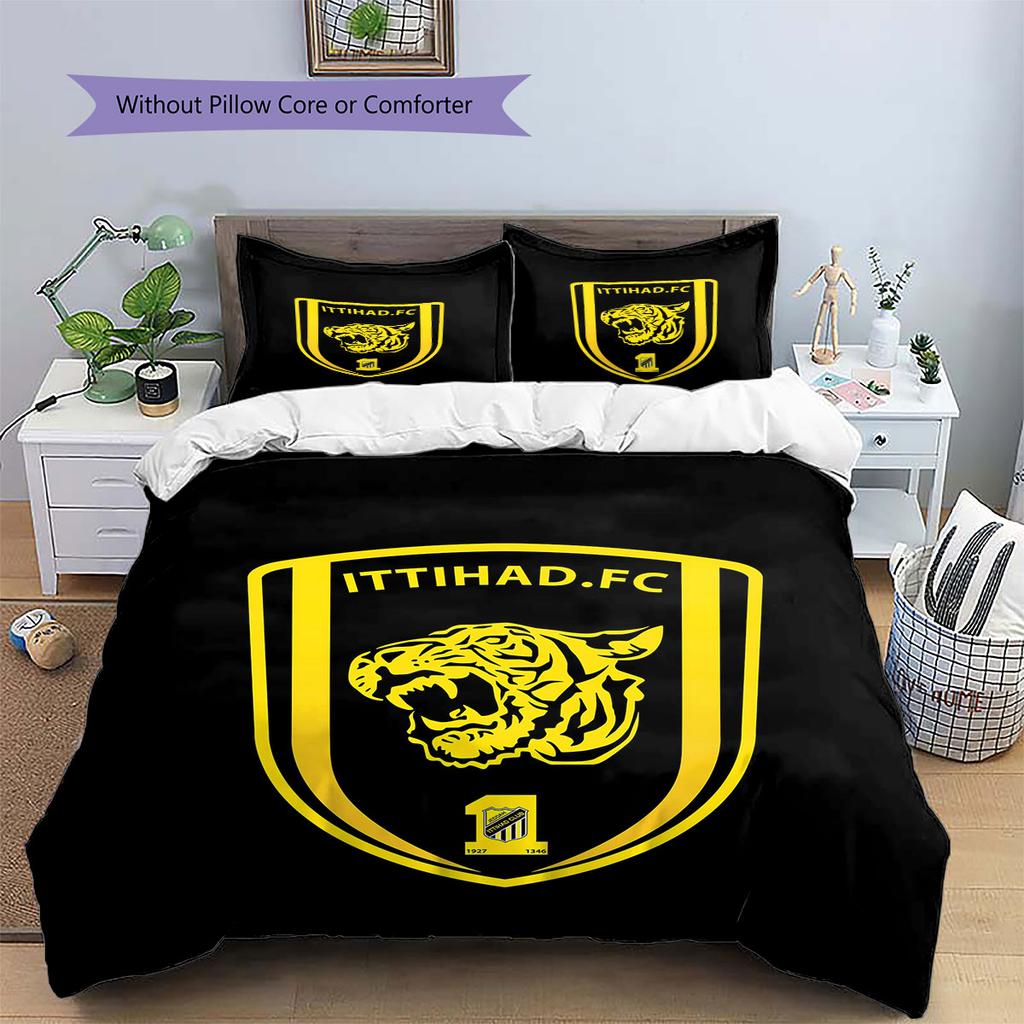 Al-Ittihad Club Pattern Bedding,Quilt Set Quilt Cover Pillowcase Home Birthday Gift(1 * Duvet Cover + 2 * Pillowcase, Without Core)