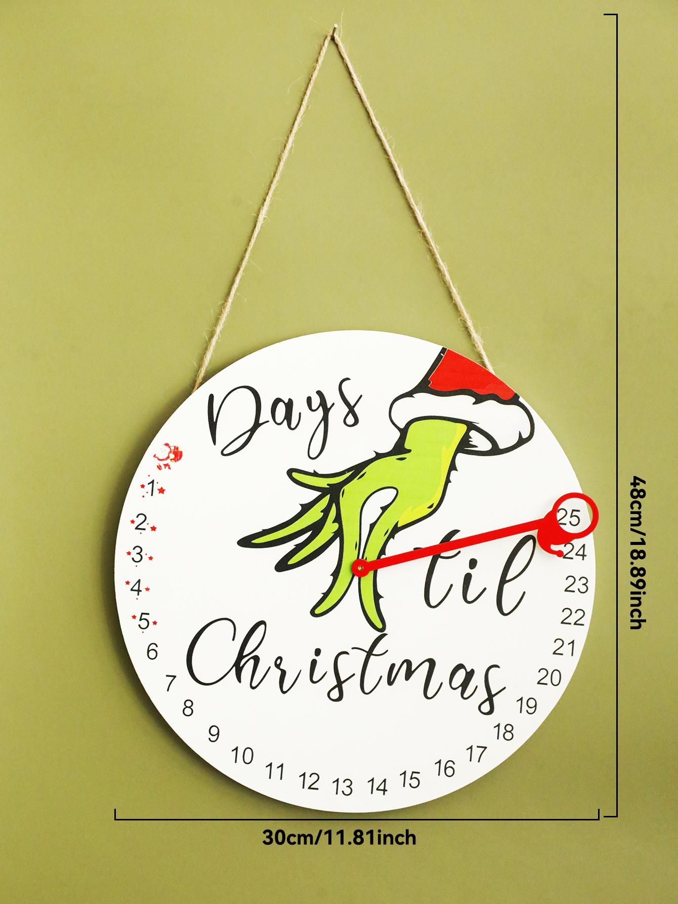 

Christmas Calendar Green Hand Pattern Countdown Sign Round Wooden Hanging Decor Festive Advent Calendar for Home Door & Wall Art