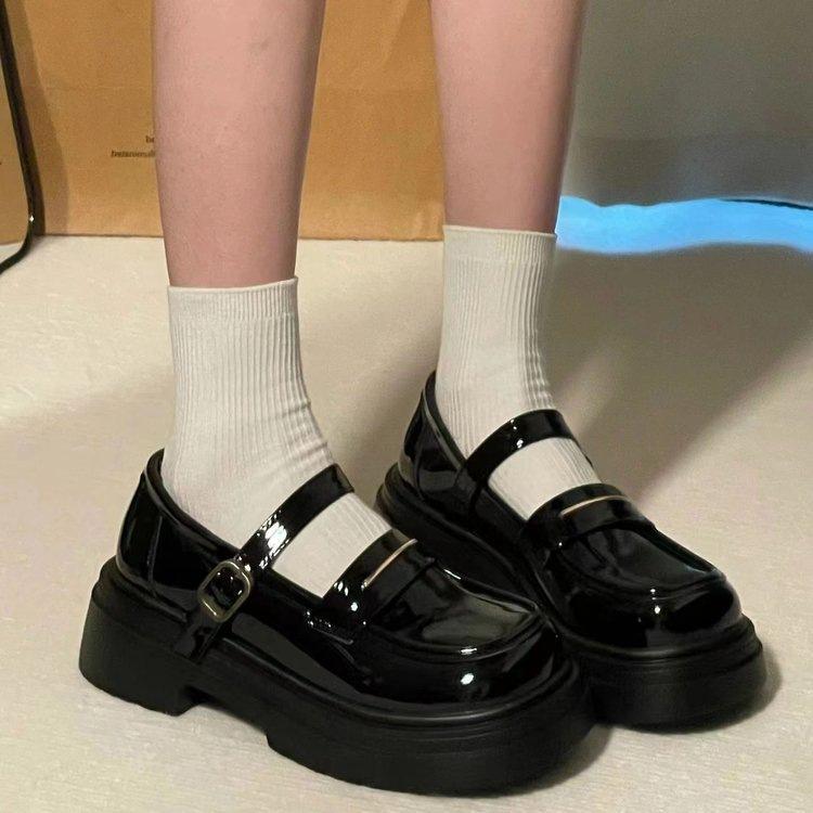 French one-word buckle Mary Jane small leather shoes women's 2025 spring new Japanese jk college style single shoes platform loafers