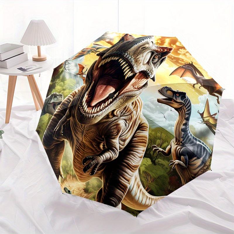 Dinosaur Realm Theme 8 Bone Hand Automatic Folding Umbrella, Compact and Portable Design, A Perfect Gift for Birthday, Christmas or Business