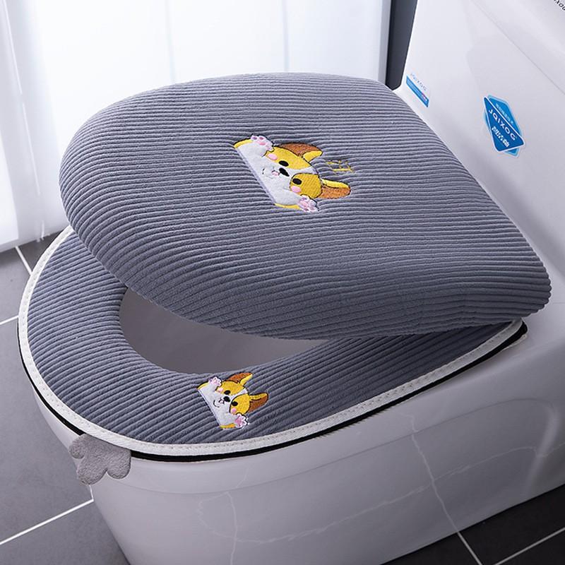 Soft Plush Toilet Seat Cover Set With Lid 2-Piece Winter Fall Bathroom Accessory Home Use
