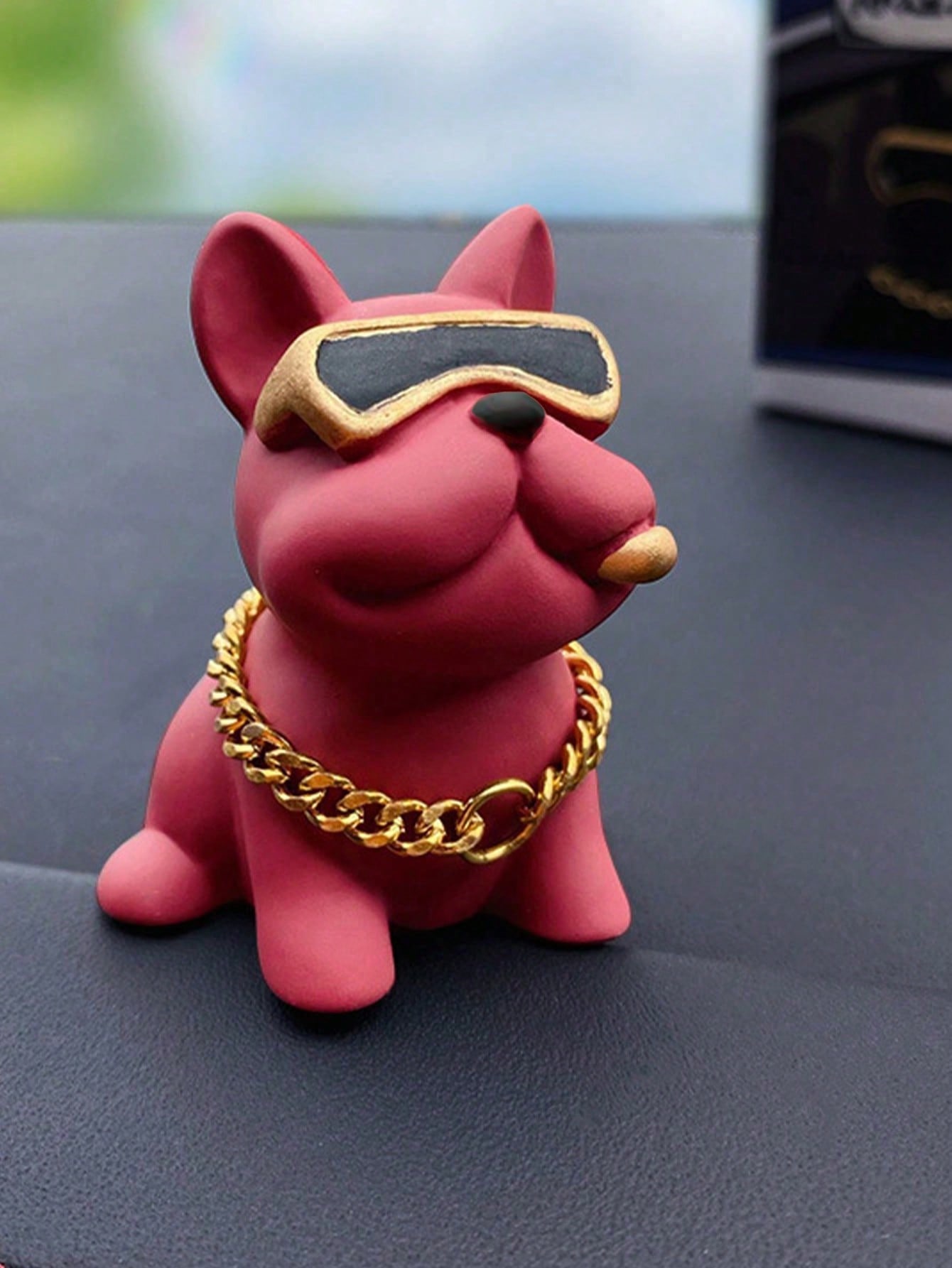

1Pc Bulldog Car Decoration (With Gold Chain and Glasses) – Instantly Adds Playful Personality to Your Car Interior