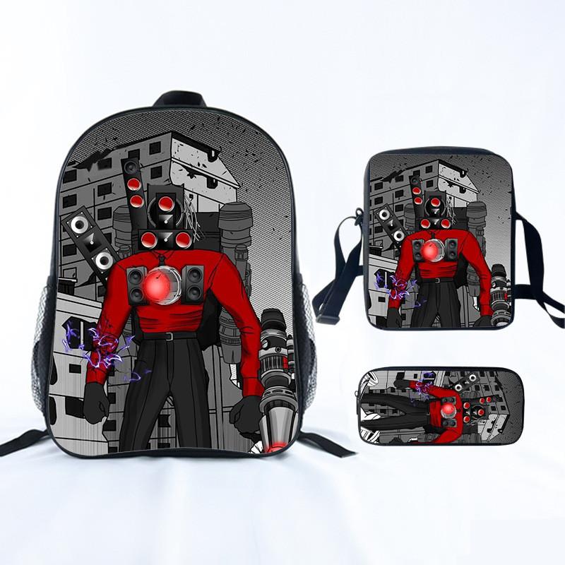 Toilet Cartoon Skibidi Print Student Backpack With Storage Pouch Kids For