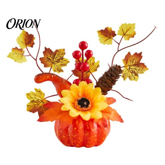 Retro-Stil Herbstdekoration Herbst Künstlicher Kürbis Tischmittelstück, Falsche Dekoration mit Sonnenblumen, für Schreibtisch Herbstlaub Beeren Thanksgiving,