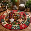 Holiday Welcome Mat for Guests Round Christmas 3D Rug Optical Illusion Area Santa Gnome Floor Decor Pattern Non-slip Living Room Entryway