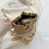 Women's Summer Straw Shoulder Bag Lightweight Woven Beach Purse with Chain Strap & Drawstring for Vacation Storage Bag
