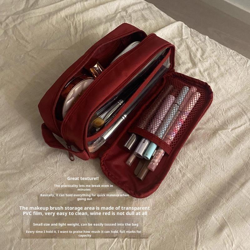 Double Layer Cosmetic Bag Travel Makeup Organizer Large Capacity Toiletry Bag Multifunction Pencil Case Brush Holder