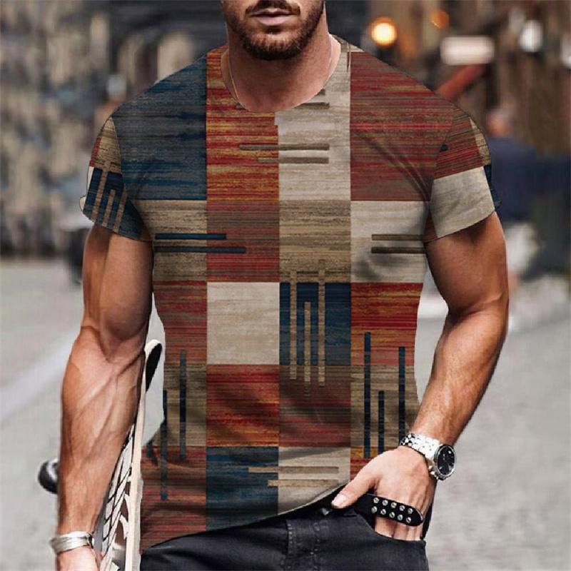 Colorful Spliced Pattern T Shirt For Men Retro 3D Printed Tees Summer Casual Short Sleeve Round Neck Tops Loose Street T-Shirts