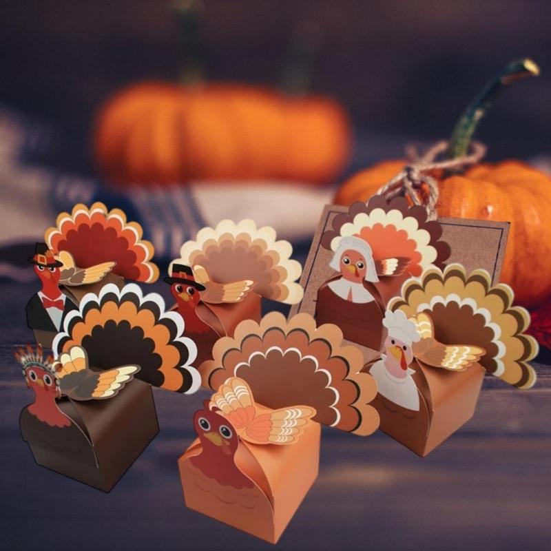 Packung mit 12 Geschenkboxen aus Papier mit Thanksgiving-Truthahn-Motiv für Feiertags-Partydekorationen und DIY-Bastelarbeiten