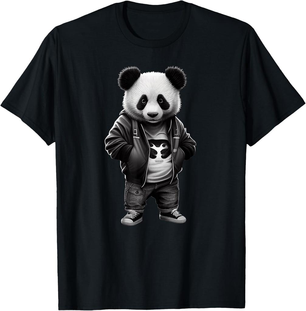 Black and White Panda with Cool Cute Sportswear T-Shirt