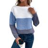Women's Pullover Lightweight Knit Sweater Round Neck Long Sleeve Colorblock Drop Shoulder Sweater
