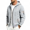 Men's Solid Zip‑Up Hooded Sweatshirt Casual Drawstring Hoodie Jacket Long Sleeve Arm Pocket Sports Outerwear for Male