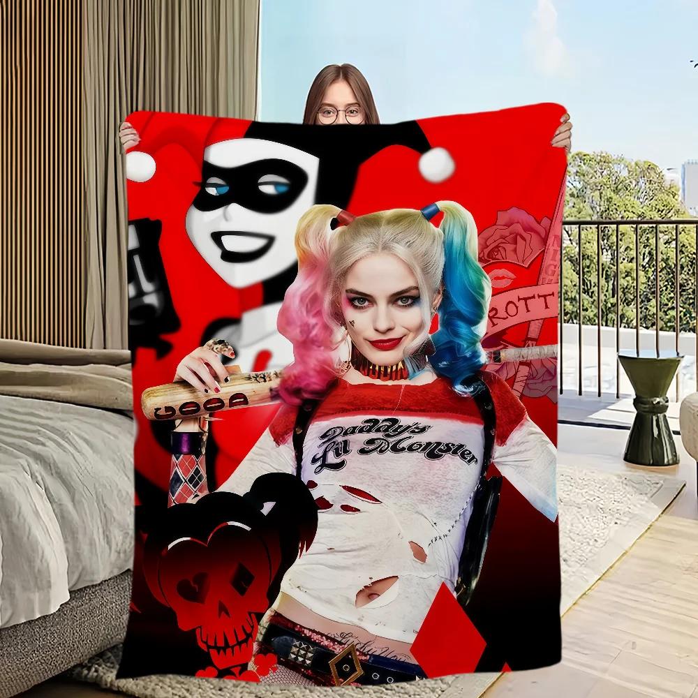 Harley Quinn Movie Collage Flannel Throw Blanket Soft Warm Cover For Sofa Bedroom Dorm Teen Decor Villain Pattern Gift For Fans