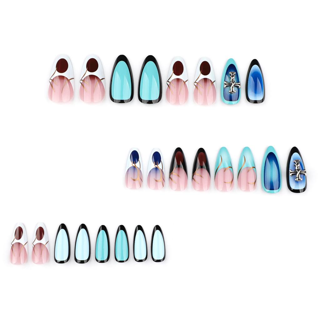 Y2K Millennial Style French Almond-Shaped False Nails - Short Detachable Tips