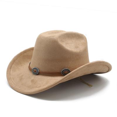 Ethnic Style Suede Western Cowboy Hat Woolen Jazz Top Hat Men And Women'S Ethnic Style Autumn And Winter Felt Hat Big Eaves Hat
