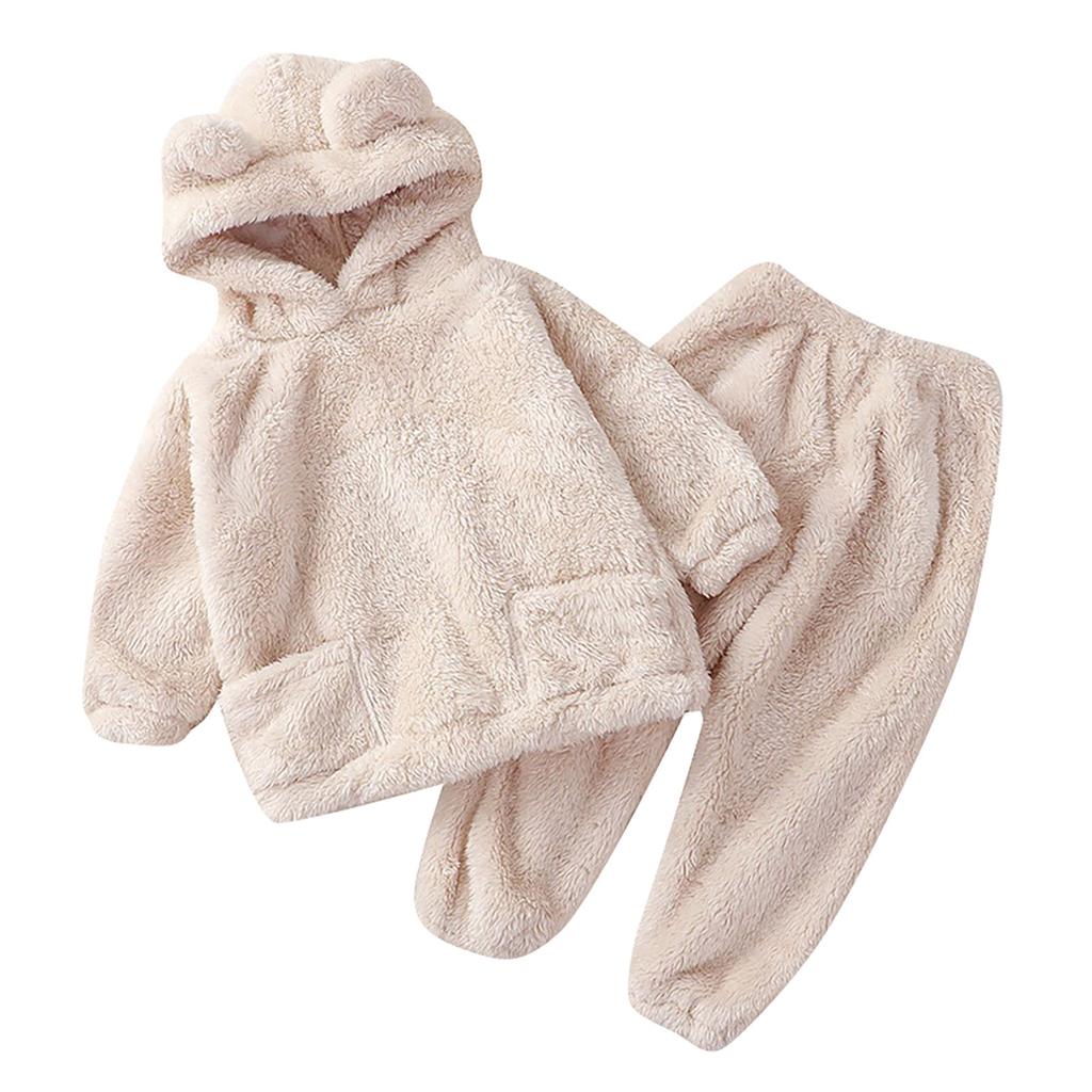 Flickors och pojkars flanell hemklädesset, baby- och barnpyjamas, förtjockat korallfleece dinosaurie långärmad tvådelat set