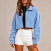 Women's Casual Corduroy Cropped Jacket with Zipper and Long Sleeves, Loose Fit
