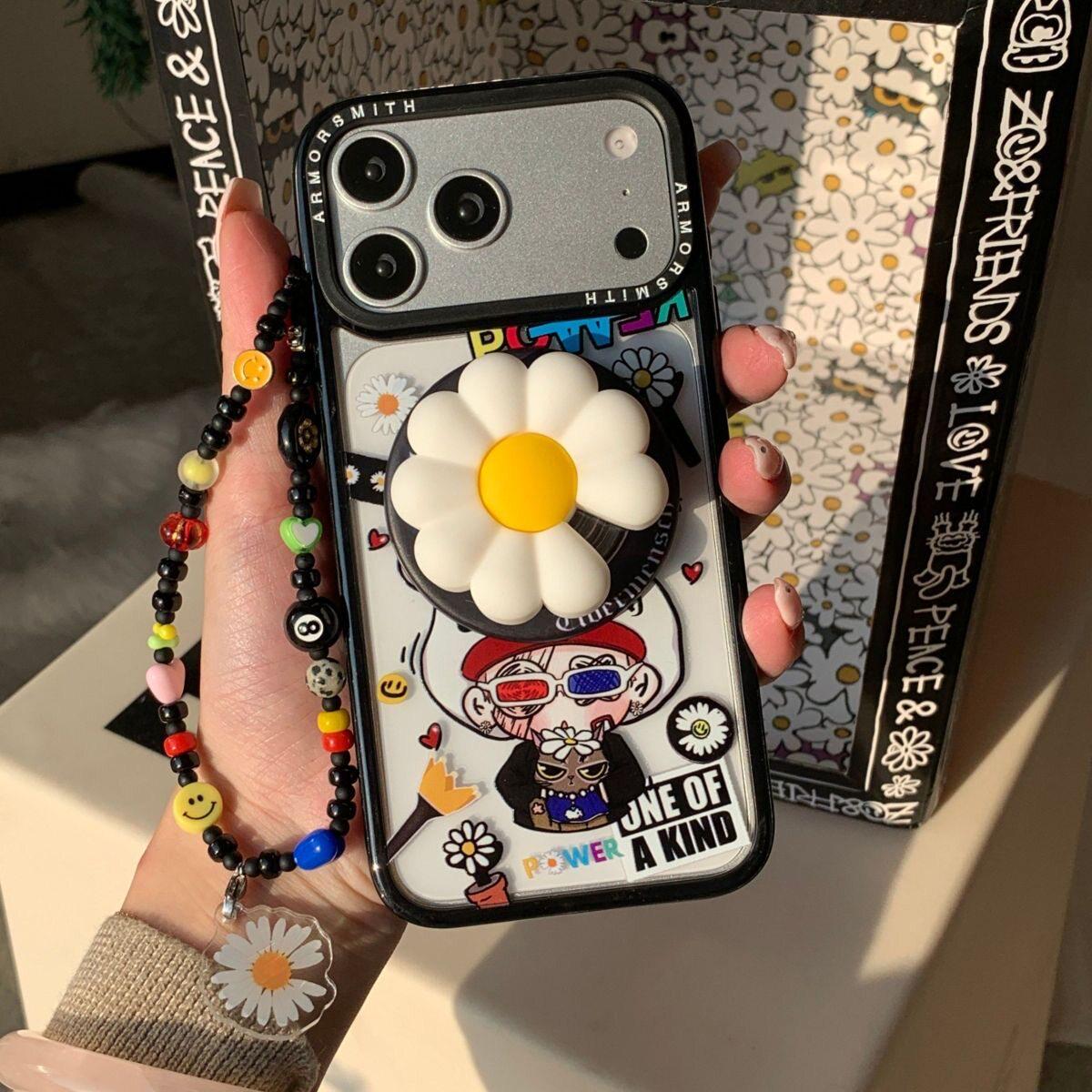 Силиконовый держатель для телефона G-Dragon Daisy Cat, совместимый с MagSafe, с выдвижной складной конструкцией и прочной воздушной подушкой gray