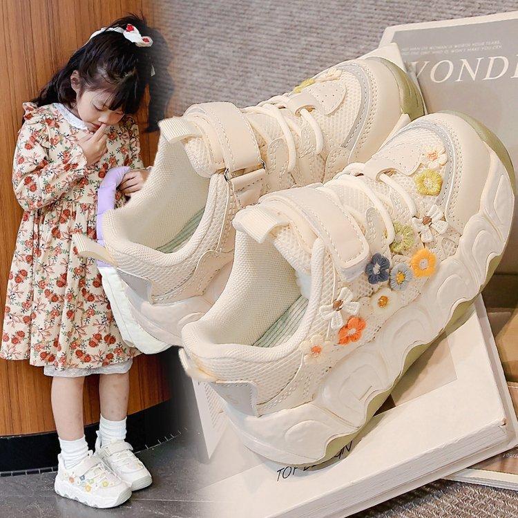 Children's shoes new 2025 spring and autumn breathable girls flower bread shoes small bow fashion student classmates