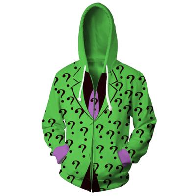 Riddler Cosplay Hoodie Männer Frauen 3D Druck Sweatshirt Pullover Zip Up Jacke Mantel Casual Streetwear