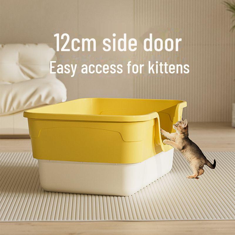 Extra-Large Splash-Proof Semi-Enclosed Cat Litter Box with High Walls