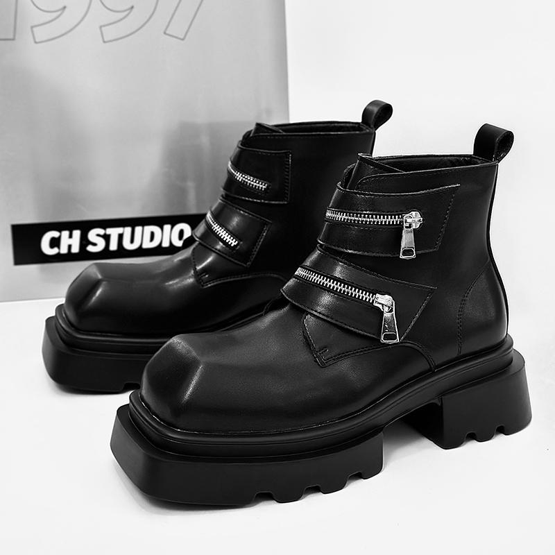 

Модные черные мужские ботинки с квадратным носком, суперзвездные высокие кожаные туфли дерби, мужские ботинки на платформе, уличные ботинки челси для мужчин 38