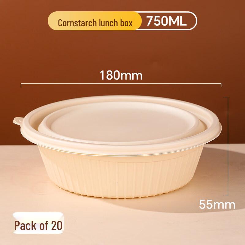 20-Pack Disposable Corn Starch Rectangular Lunch Boxes with Lids