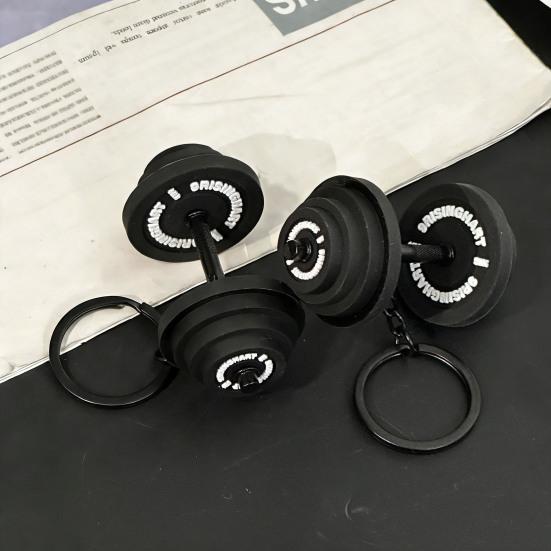 Keychain Pendant Lightweight Durable Soft Rubber Metal Dumbbell Design Detachable Fitness Bag Charm Key Holder Sporty Gift Accessory