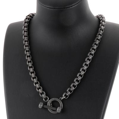 Vintage-Halskette aus schwarzem Edelstahl für Männer, 50 cm lang, 6/8 mm Panzergliederkette, Herren-Halsketten, Schmuckzubehör