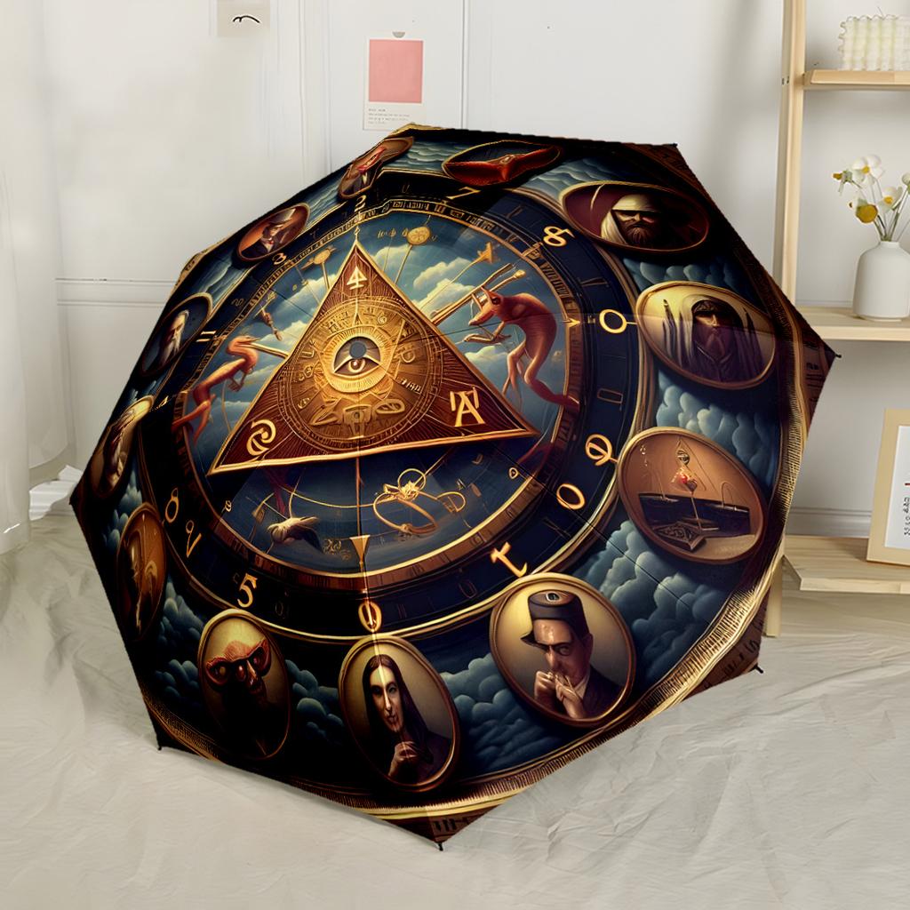 Astrological Horoscope Symbols Compact Travel Automatic Umbrella Retractable Design with 8-Rib Durability Compact Design Travel Essential
