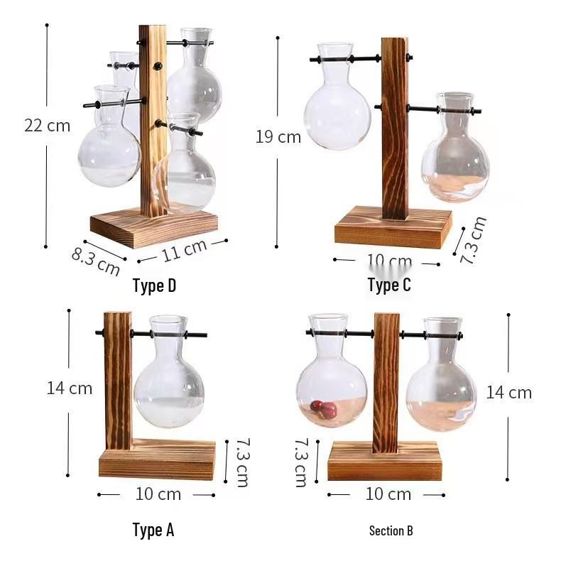 Innovative Wooden Frame Hanging Glass Hydroponic Vase for Pothos – Desktop Flower Arrangement Decor