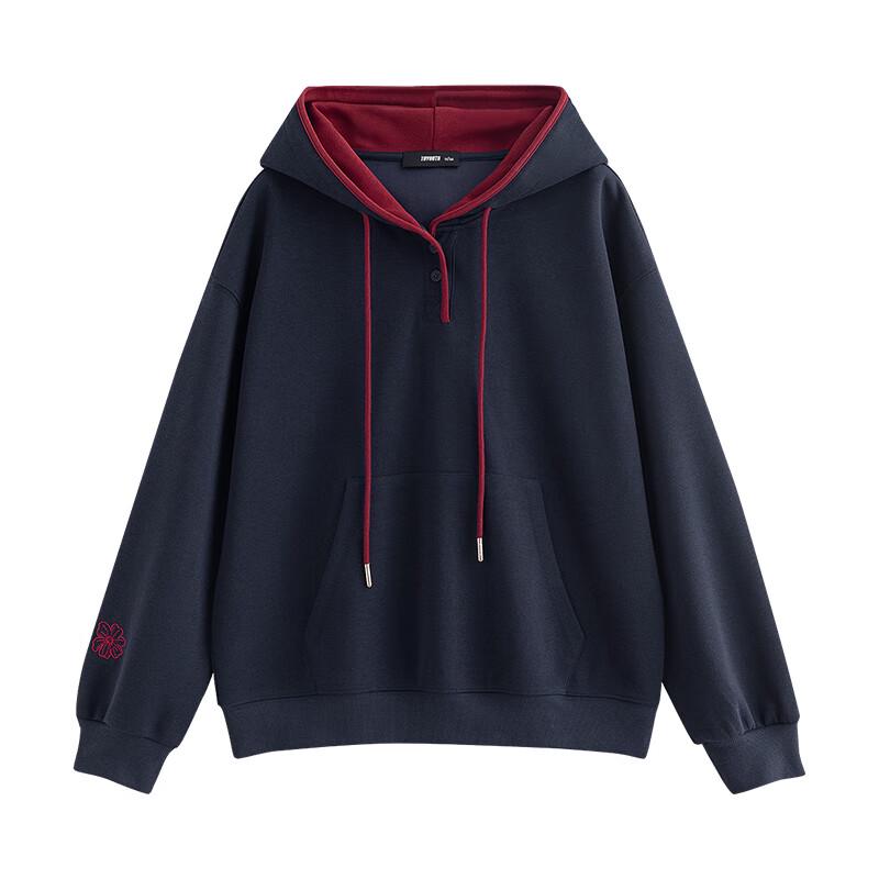 Chuyu Women's 2025 Fall Color-Block Embroidered Loose Fit Hoodie