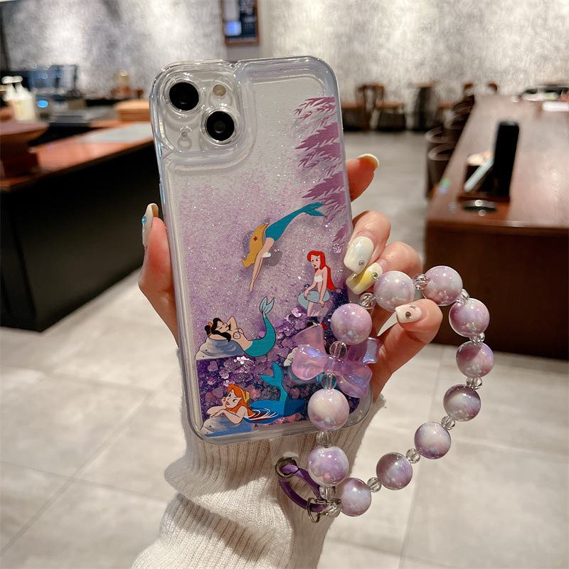 Mermaid Beads Pendant Silicone Case for Samsung S23pro and S22 Mobile Phones - A13 Female Quicksand Design, Tide 21 Anti-Fall Protection
