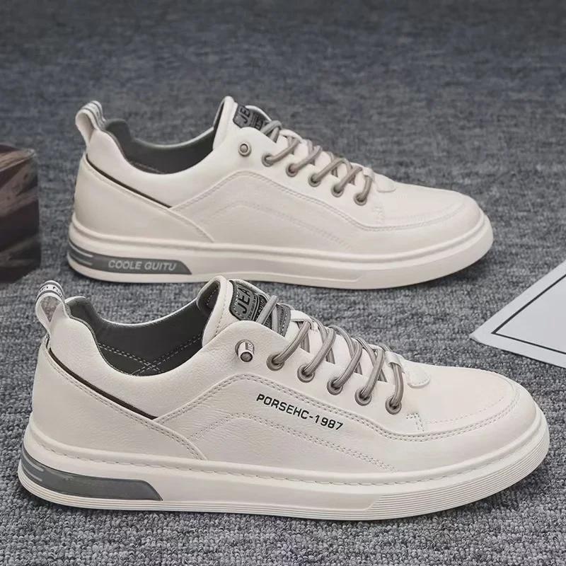 

Мужские повседневные белые кожаные туфли - весна/лето 2025, универсальные кроссовки на плоской подошве для подростков 41