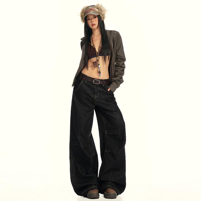 Осень 2025 Американский Ретро Y2K Уличный Стиль Джинсы Широкие Штанины Вываренные Large