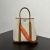 Vertical Canvas with First-layer Cowhide Garden Bag 36 Handbag Fashionable and Casual Lightweight Tote Bag Large-capacity Women's Bag