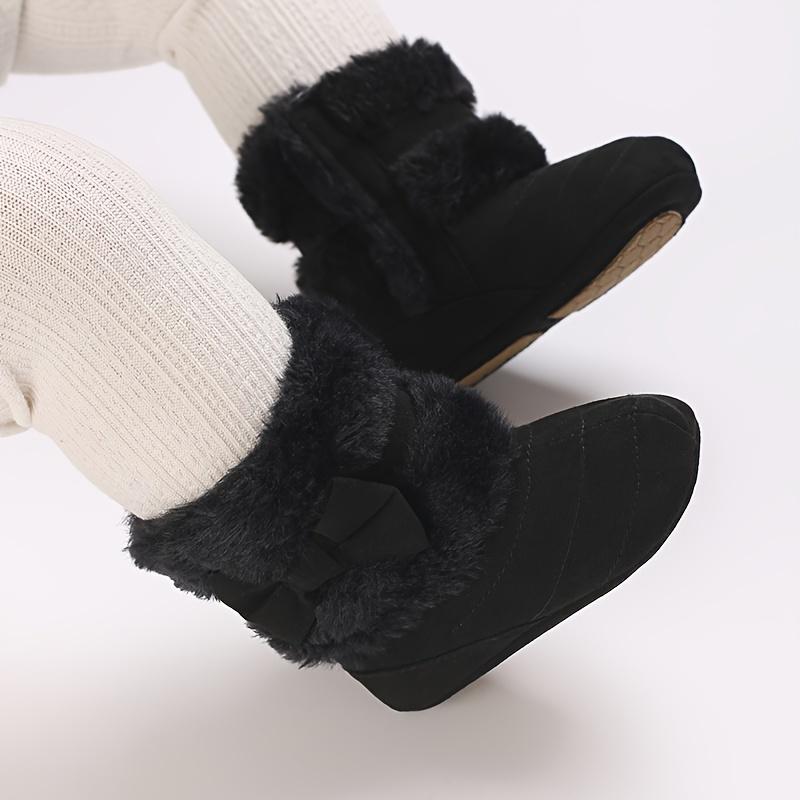 Cute Bowknot Comfortable Boots for Baby Girls Soft Warm Plus Fleece Boots for Indoor Walking