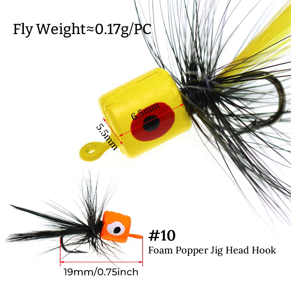 #10 Foam Popper Flies Fly Fishing Lures, Floating Topwater Dry Flies Bugs for Bass Trout Panfish Sunfish Saltwater Freshwater Bait Tackle