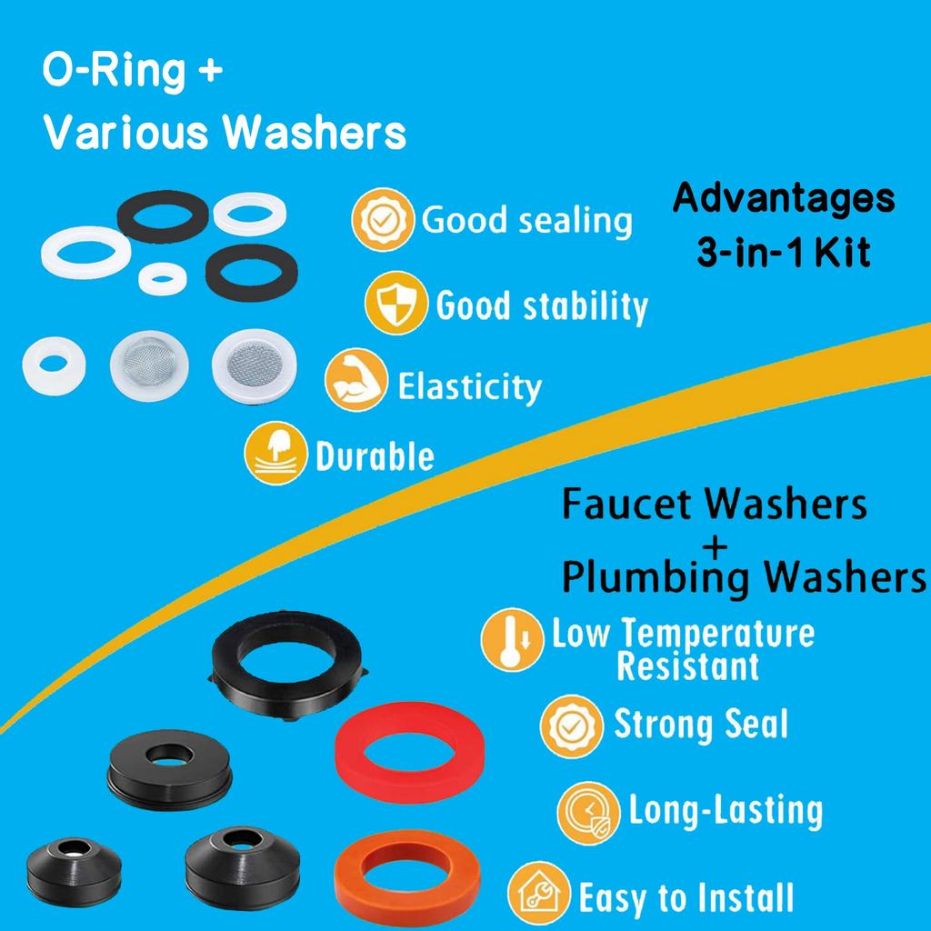 203 Pcs Plumbing and Faucet Washers Assortment Kit for Assorted Spigot Water Hose Bib Outside Garden Faucet Splitter Gasket Leak