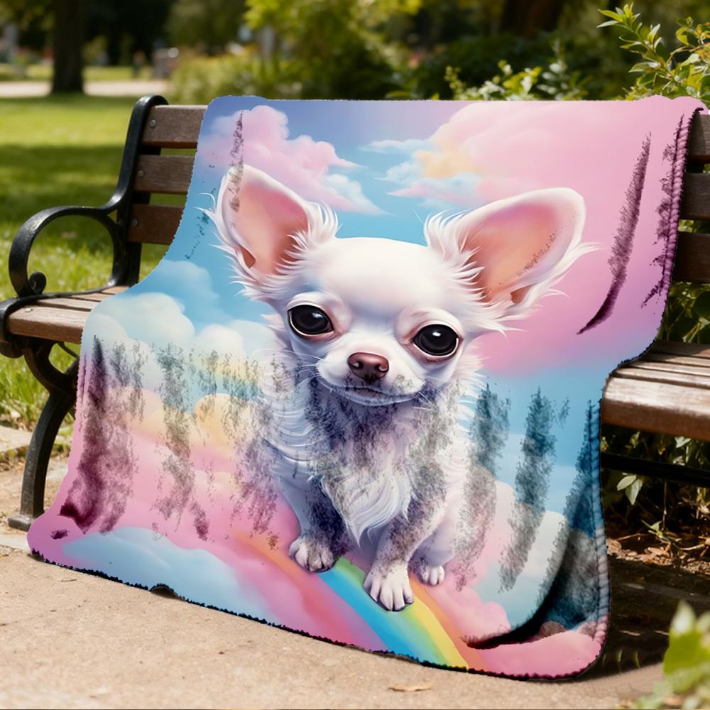 1pc Rainbow Dog Print Outdoor Soft Polyester Flannel Throw Blanket Versatile for All Seasons , Soft , Cozy , Warm All Season Quilted Throw ,